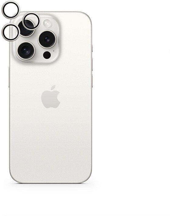 EPICO hliníkové tvrzené sklo na čočky fotoaparátu pro Apple iPhone 15 Pro / 15 Pro Max, bílý titan_1132366271