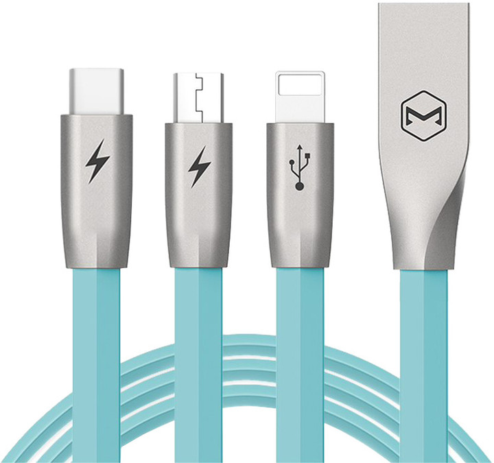 Mcdodo Zinc Alloy 3v1 nabíjecí kabel Lightning, microUSB, USB-C, 1,2m, modrá_1112167277