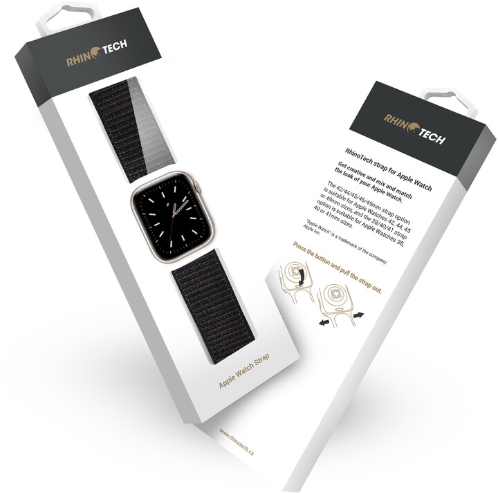 RhinoTech řemínek Magic Tape pro Apple Watch 42/44/45/49mm, černá_12426067