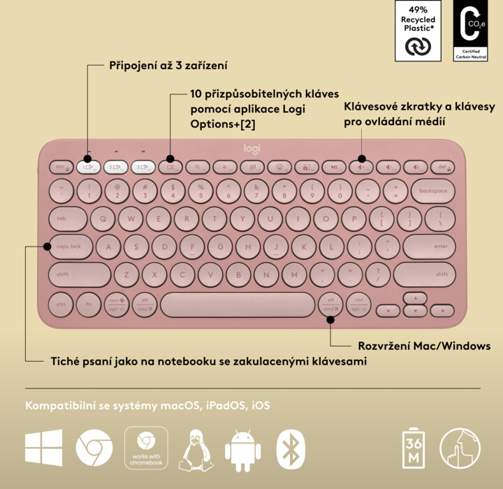 Logitech Pebble Keyboard 2 K380s, rose_1665842994