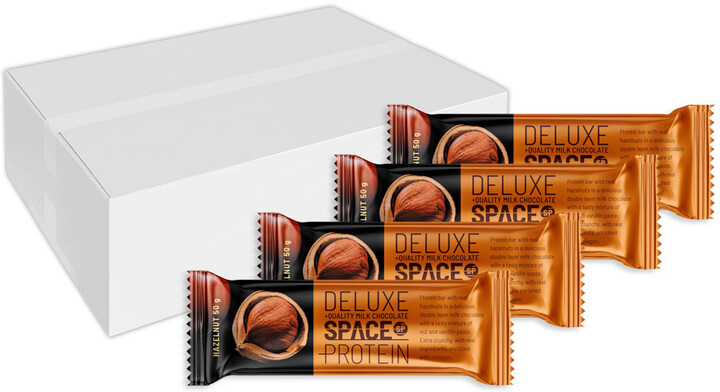 Space Protein DELUXE Hazelnut, tyčinka, proteinová, křupínky/oříšky/čokoláda, 24x50g_181144268