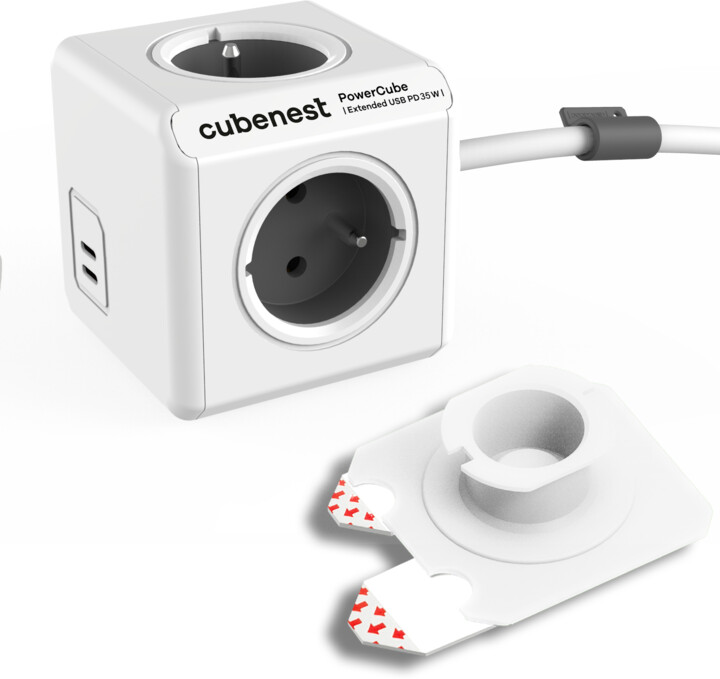 Cubenest PowerCube Extended prodlužovací přívod 1,5m, 4 zásuvky + 2 x USB C PD 35 W, šedá_603803392