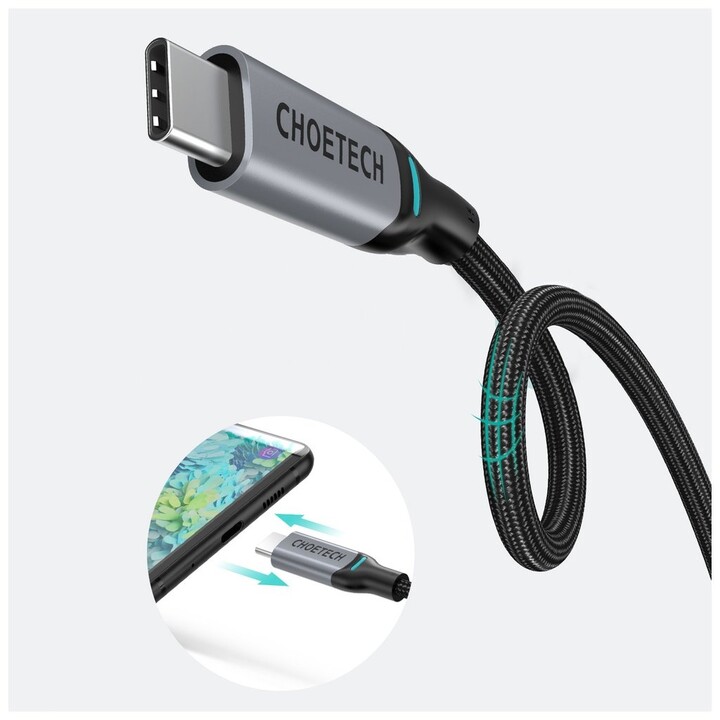 Choetech kabel MIX00073 USB-C - USB-C, opletený, 100W, 5A, 2m, šedá, 2 kusy_1439313050