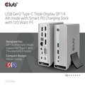Club3D Dokovací stanice USB-C, Triple Display DP Alt mode Displaylink, PD 120W