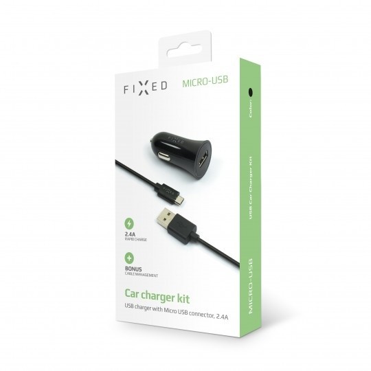 FIXED autonabíječka s odnímatelným micro USB kabelem, 2,4A, černá_798999801