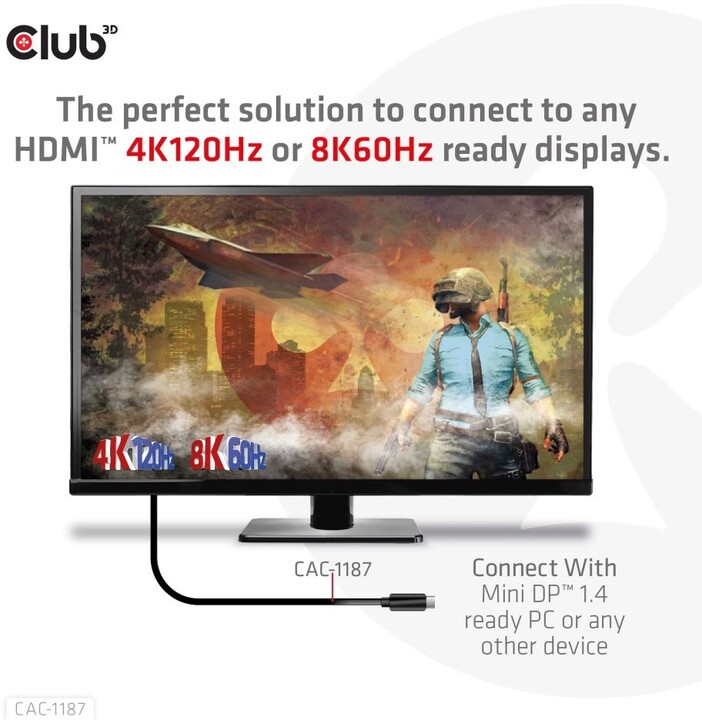 Club3D kabel miniDP 1.4 na HDMI, 4K120Hz nebo 8K60Hz HDR10+, M/M, 1.8m_1983921791