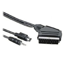 PremiumCord kabel S-video + 3,5mm stereojack na SCART 2m + kondenzátor kjsb-2