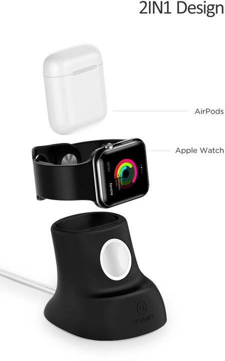 USAMS nabíjecí stojánek ZJ051 pro Apple Watch/Airpods, šedá_1808611501