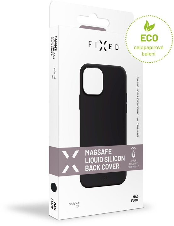 FIXED tvrzený silikonový kryt MagFlow pro iPhone 12/12 Pro, komaptibilní s MagSafe, černá_174357932