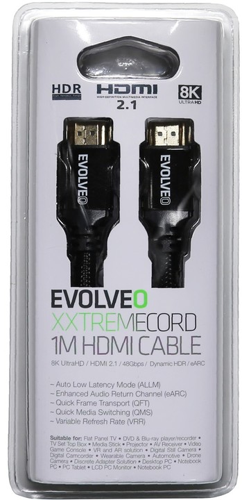 EVOLVEO XXtremeCord, kabel HDMI 2.1, podpora 8K ULTRA HD, 4K, 2K a FHD, 48Gbps šířka pásma, 1m_347275137