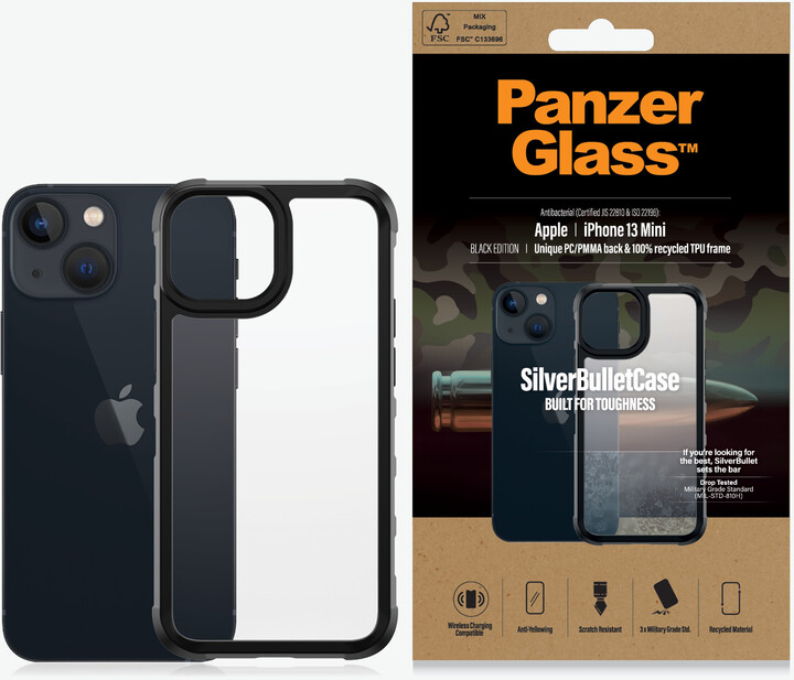 PanzerGlass ochranný kryt SilverBullet ClearCase pro Apple iPhone 13 mini, černá_1541528886