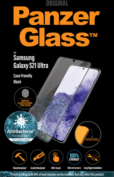 PanzerGlass ochranné sklo Premium pro Samsung Galaxy S21 ultra, antibakteriální, FingerPrint Ready, černá