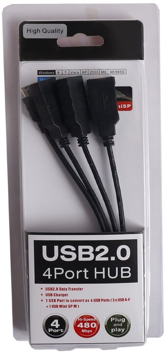PremiumCord USB2.0 HUB 4-portový kabel, černá_771389156