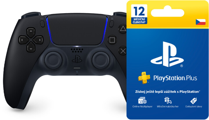 PS5 DualSense Midnight Black + Playstation Plus 12 měsíců - Dárková karta_61556665