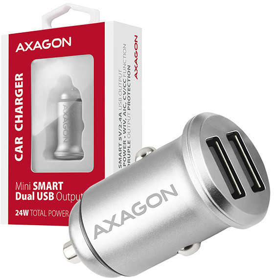 AXAGON mini SMART nabíječka do auta, 2x port 5V-2.4A + 2.4A, 24W_1102267321