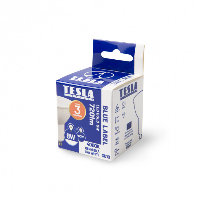 Tesla LED žárovka GU10, 8W, 720lm, 100°, 4000K, denní bílá_368953579