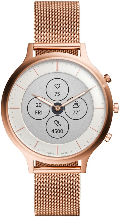 Fossil FTW7014 Hybrid Watch Charter Rose, Gold-Tone Stainless Steel Mesh_612924145