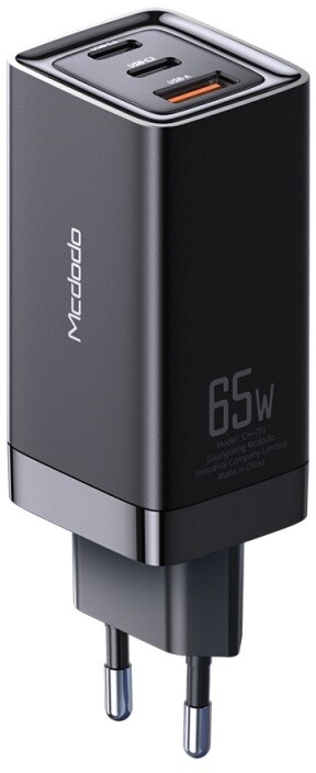 Mcdodo síťová nabíječka GaN Fast Mini, 2xUSB-C PD, USB-A QC 3.0, Super Fast Charging, 65W, černá_1225121275