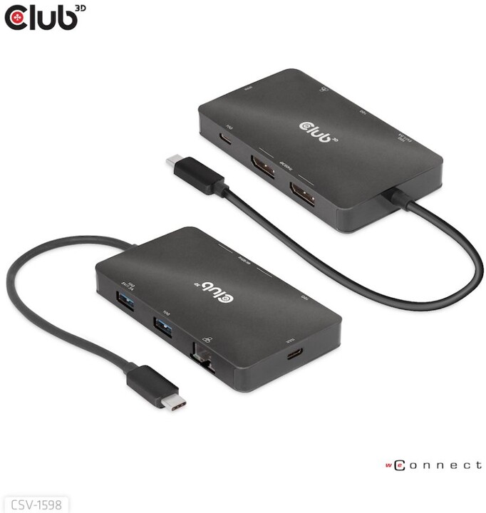 Club3D dokovací stanice USB Gen2 Type-C na Dual DisplayPort 4k60Hz 7-in-1 Portable Dock_1857480402