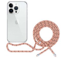 Spello by Epico zadní kryt se šňůrkou Crossbody pro iPhone 15 Pro, transparentní / růžová šňůrka 81310102300003