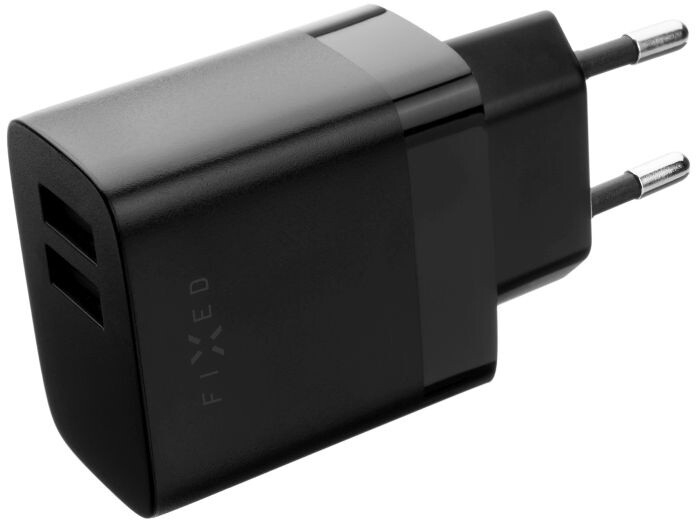 FIXED síťová nabíječka, 2xUSB-A, 17W Smart Rapid Charge, černá + kabel USB-A - USB-C, 1m_1432671098