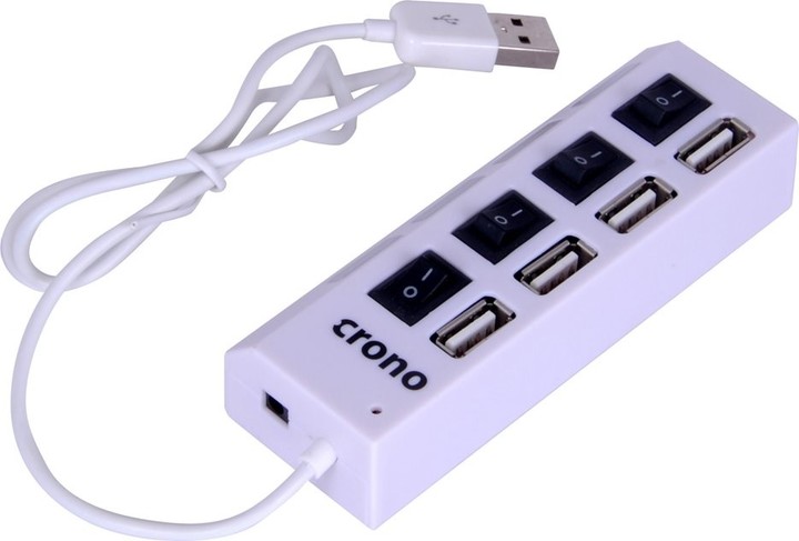 Crono USB HUB 4 porty, USB 2.0, vypínače, LED světlo, bílá_238770165