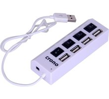 Crono USB HUB 4 porty, USB 2.0, vypínače, LED světlo, bílá_238770165