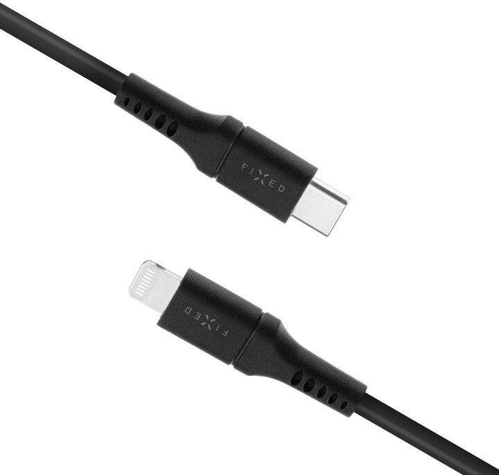 FIXED nabíjecí a datový kabel Liquid silicone USB-C - Lightning, MFi, PD, 1.2m, černá_631023537