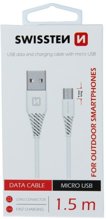 SWISSTEN datový kabel USB A-B micro, 1,5m, bílý_1620040240