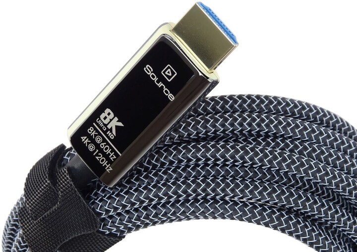 PremiumCord optický fiber kabel, Ultra High Speed HDMI 2.1, 8K@60Hz, zlacené, opletený, 20m_1948303389