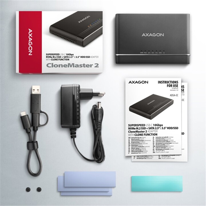 Dokovací stanice Axagon ADSA-CC USB-C 10Gbps - NVMe M.2 SSD &amp; SATA 2.5&quot;/3.5&quot; SSD/HDD_1512456016