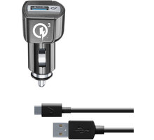 CellularLine nabíjecí set USB autonabíječky a USB-C kabelu Qualcomm® Quick Charge™ 3.0, 18W, černá_1231868714