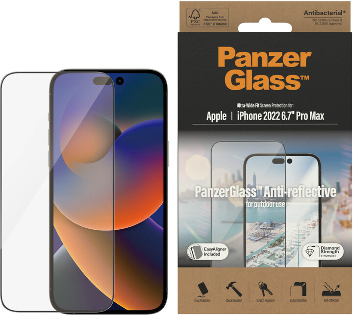 PanzerGlass ochranné sklo pro Apple iPhone 14 Pro Max s Anti-reflexní vrstvou a instalačním rámečkem_2106010121