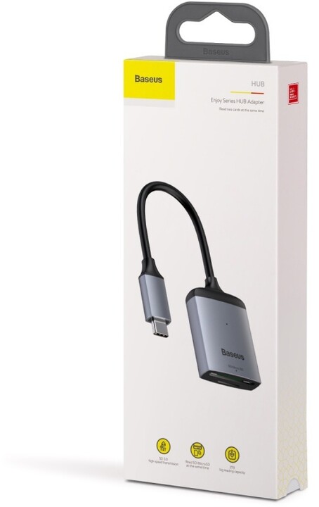 Baseus Enjoy adaptér USB-C samec/čtečka karet SD microSD/TF, šedá_1576657826