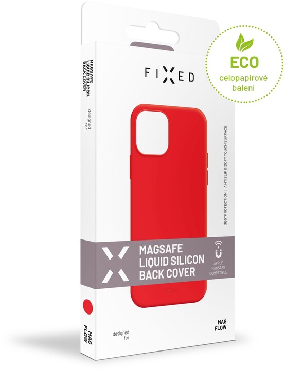 FIXED tvrzený silikonový kryt MagFlow pro iPhone 12 mini, kompatibilní s MagSafe, červená_1713317562