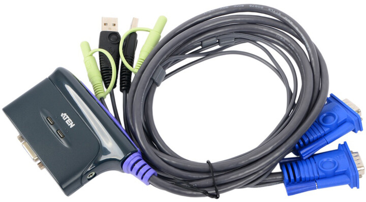ATEN 2-port mini KVM USB, audio, 0,9m integrované kabely_2042910005