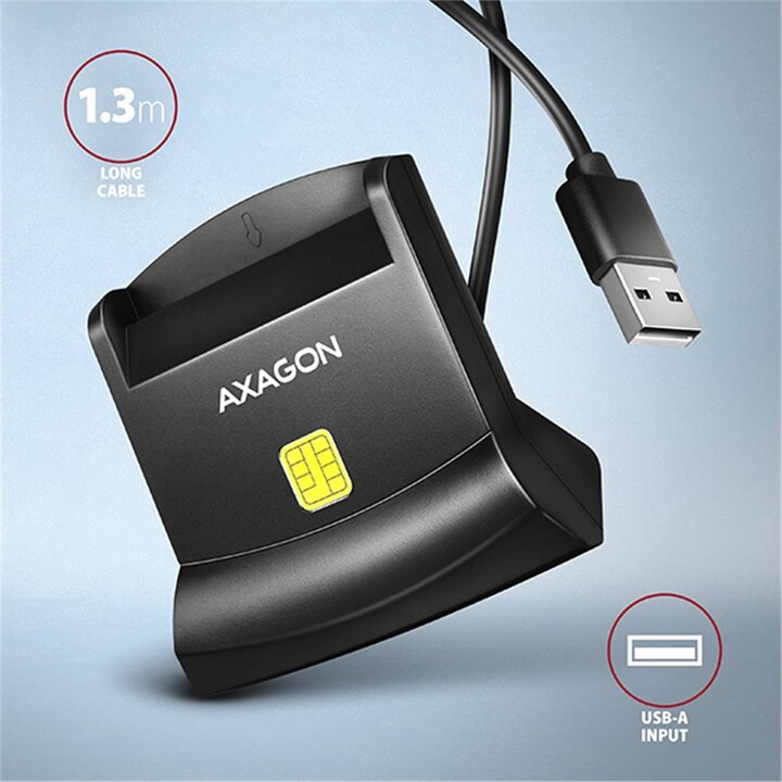 AXAGON CRE-SM4N, USB-A StandReader čtečka kontaktních karet Smart card (eObčanka), kabel 1.3m_366672819