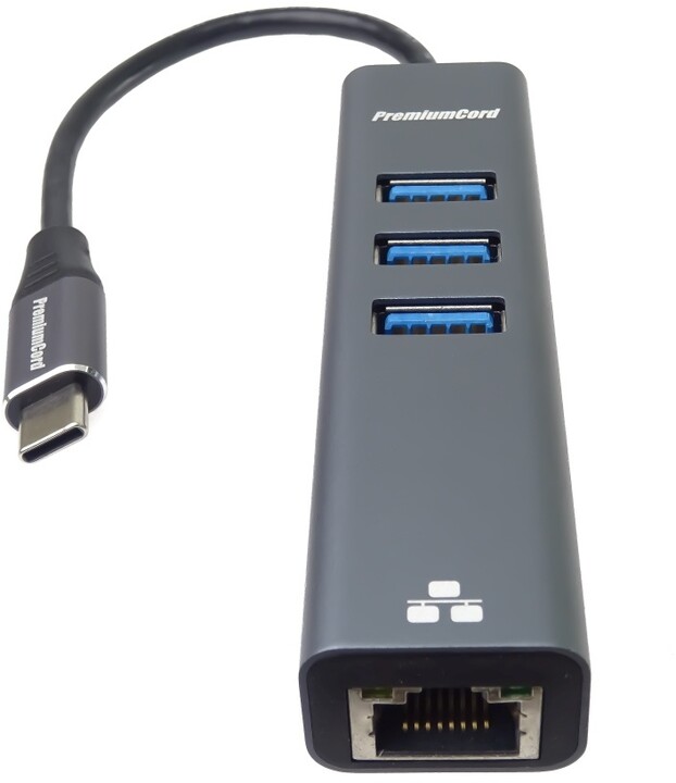 PremiumCord Adapter USB-C na Gigabit 10/100/1000Mbps + 3x USB3.0 konektor_219320067