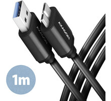AXAGON kabel USB-A - micro USB 3.2 Gen 1 SPEED, 3A, 1m, černá
