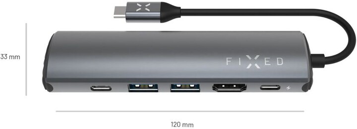 FIXED USB-C hliníkový 6-portový HUB Pro, šedá_729218784