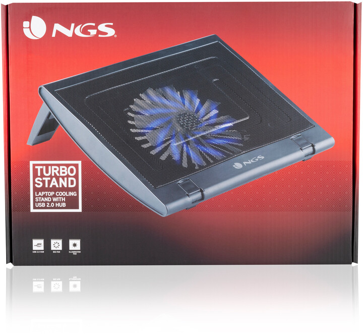 NGS chladící podstavec pro notebook TURBOSTAND, univerzální, USB hub, černá_1675709878