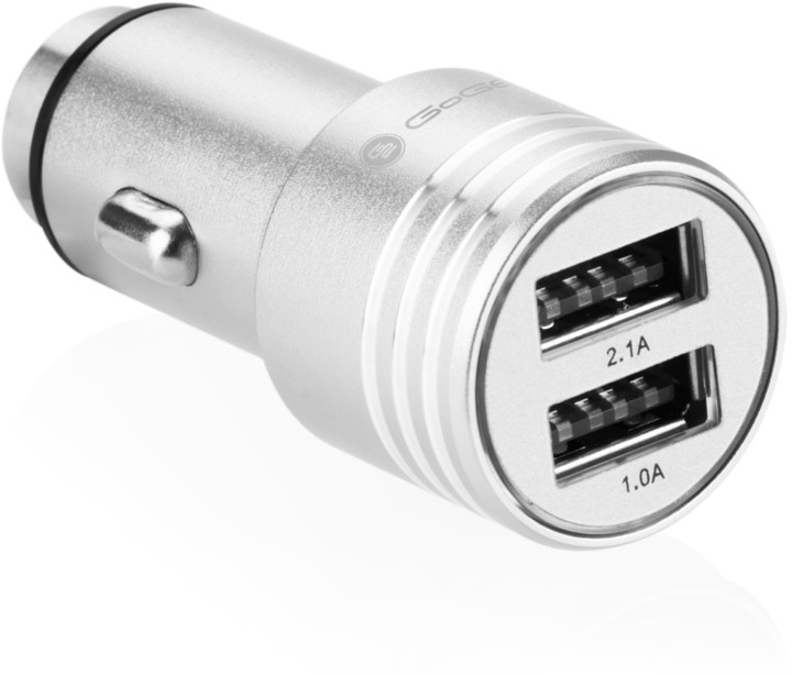 GoGEN autonabíječka, kovový bezpečnostní hrot, 2x USB, stříbrná_1346182383