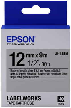 Epson LabelWorks LK-4SBM, páska pro tiskárny etiket, 12mm, 9m, černo-stříbrná_1416080804