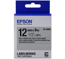 Epson LabelWorks LK-4SBM, páska pro tiskárny etiket, 12mm, 9m, černo-stříbrná_1416080804
