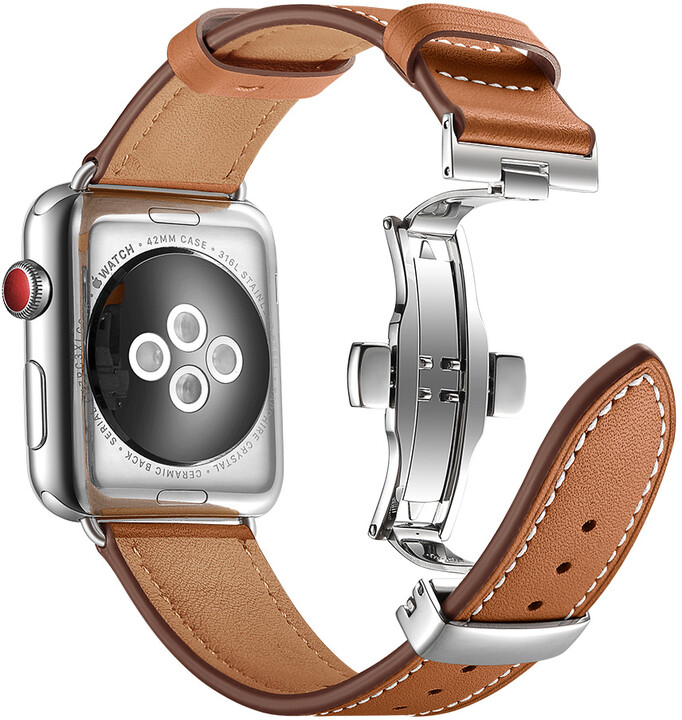 MAX kožený řemínek pro Apple Watch 4/5, 44mm, hnědá_1613637527