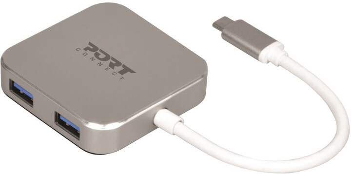 Port Connect USB-C HUB, 4x USB 3.0, šedá