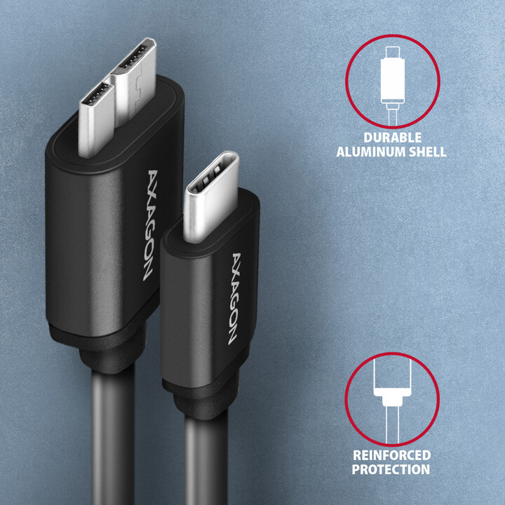 AXAGON kabel USB-C - micro USB 3.2 Gen 1 SPEED, 3A, 1m, černá