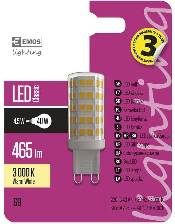 Emos LED žárovka Classic JC F 4,5W G9 teplá bílá_425528933