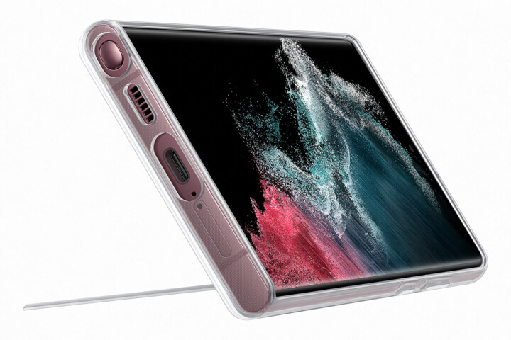 Samsung průhledný zadní kryt se stojánkem pro Galaxy S22 Ultra, transparentní_1539407966