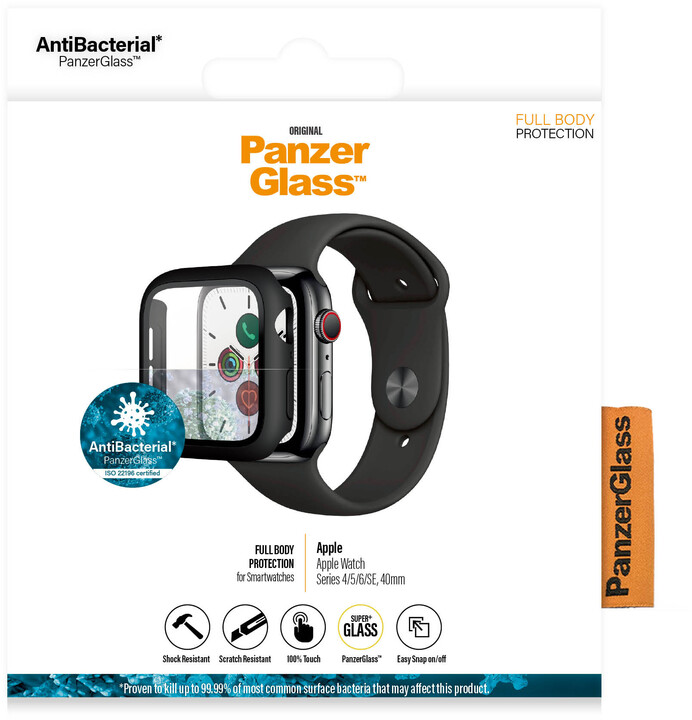 PanzerGlass ochrana obrazovky pro Apple Watch 4/5/6/SE, 40mm, Full Body, černá_312982265